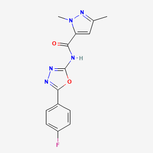 molecular formula C14H12FN5O2 B2899868 N-(5-(4-fluorophenyl)-1,3,4-oxadiazol-2-yl)-1,3-dimethyl-1H-pyrazole-5-carboxamide CAS No. 1013785-72-2