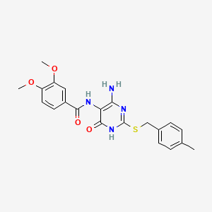 molecular formula C21H22N4O4S B2899888 N-(4-amino-2-((4-methylbenzyl)thio)-6-oxo-1,6-dihydropyrimidin-5-yl)-3,4-dimethoxybenzamide CAS No. 868228-22-2