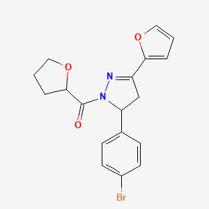 molecular formula C18H17BrN2O3 B2899890 (5-(4-bromophenyl)-3-(furan-2-yl)-4,5-dihydro-1H-pyrazol-1-yl)(tetrahydrofuran-2-yl)methanone CAS No. 1448030-81-6