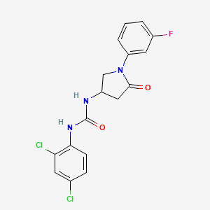 molecular formula C17H14Cl2FN3O2 B2899893 1-(2,4-Dichlorophenyl)-3-[1-(3-fluorophenyl)-5-oxopyrrolidin-3-yl]urea CAS No. 894030-95-6