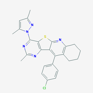 molecular formula C25H22ClN5S B289990 11-(4-chlorophenyl)-4-(3,5-dimethyl-1H-pyrazol-1-yl)-2-methyl-7,8,9,10-tetrahydropyrimido[4',5':4,5]thieno[2,3-b]quinoline 