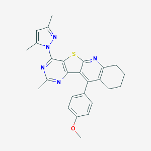 molecular formula C26H25N5OS B289991 4-[4-(3,5-dimethyl-1H-pyrazol-1-yl)-2-methyl-7,8,9,10-tetrahydropyrimido[4',5':4,5]thieno[2,3-b]quinolin-11-yl]phenyl methyl ether 