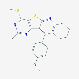 molecular formula C22H21N3OS2 B289992 Methyl 4-[2-methyl-4-(methylsulfanyl)-7,8,9,10-tetrahydropyrimido[4',5':4,5]thieno[2,3-b]quinolin-11-yl]phenyl ether 