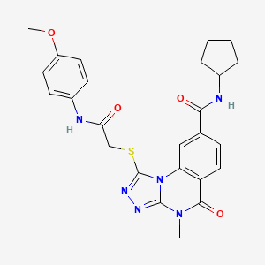 molecular formula C25H26N6O4S B2899935 N-cyclopentyl-1-((2-((4-methoxyphenyl)amino)-2-oxoethyl)thio)-4-methyl-5-oxo-4,5-dihydro-[1,2,4]triazolo[4,3-a]quinazoline-8-carboxamide CAS No. 1111238-05-1