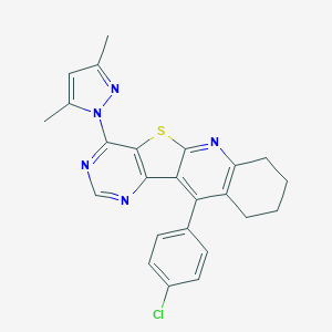 11-(4-chlorophenyl)-4-(3,5-dimethyl-1H-pyrazol-1-yl)-7,8,9,10-tetrahydropyrimido[4',5':4,5]thieno[2,3-b]quinoline