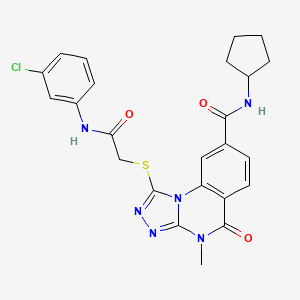 molecular formula C24H23ClN6O3S B2899943 1-((2-((3-chlorophenyl)amino)-2-oxoethyl)thio)-N-cyclopentyl-4-methyl-5-oxo-4,5-dihydro-[1,2,4]triazolo[4,3-a]quinazoline-8-carboxamide CAS No. 1111222-01-5