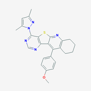 molecular formula C25H23N5OS B289995 4-[4-(3,5-dimethyl-1H-pyrazol-1-yl)-7,8,9,10-tetrahydropyrimido[4',5':4,5]thieno[2,3-b]quinolin-11-yl]phenyl methyl ether 