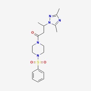 molecular formula C18H25N5O3S B2899956 3-(3,5-dimethyl-1H-1,2,4-triazol-1-yl)-1-(4-(phenylsulfonyl)piperazin-1-yl)butan-1-one CAS No. 896087-22-2