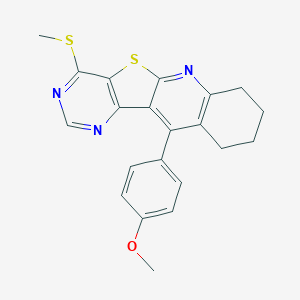molecular formula C21H19N3OS2 B289997 Methyl 4-[4-(methylsulfanyl)-7,8,9,10-tetrahydropyrimido[4',5':4,5]thieno[2,3-b]quinolin-11-yl]phenyl ether 