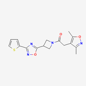 molecular formula C16H16N4O3S B2899971 2-(3,5-Dimethylisoxazol-4-yl)-1-(3-(3-(thiophen-2-yl)-1,2,4-oxadiazol-5-yl)azetidin-1-yl)ethanone CAS No. 1327632-01-8