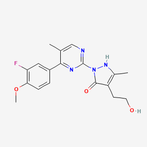 molecular formula C18H19FN4O3 B2899972 2-[4-(3-fluoro-4-methoxyphenyl)-5-methyl-2-pyrimidinyl]-4-(2-hydroxyethyl)-5-methyl-1,2-dihydro-3H-pyrazol-3-one CAS No. 866133-80-4
