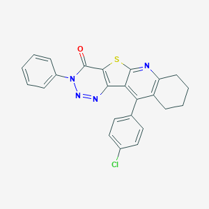 molecular formula C24H17ClN4OS B289999 9-(4-Chlorophenyl)-14-phenyl-17-thia-2,12,13,14-tetrazatetracyclo[8.7.0.03,8.011,16]heptadeca-1,3(8),9,11(16),12-pentaen-15-one 