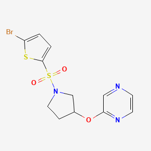 molecular formula C12H12BrN3O3S2 B2899997 2-((1-((5-Bromothiophen-2-yl)sulfonyl)pyrrolidin-3-yl)oxy)pyrazine CAS No. 2034281-13-3