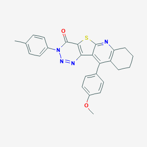 molecular formula C26H22N4O2S B290000 9-(4-Methoxyphenyl)-14-(4-methylphenyl)-17-thia-2,12,13,14-tetrazatetracyclo[8.7.0.03,8.011,16]heptadeca-1,3(8),9,11(16),12-pentaen-15-one 