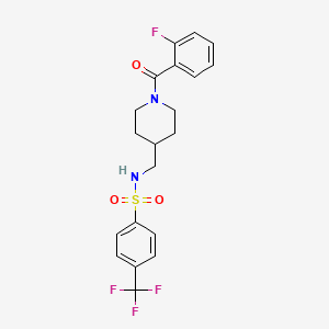 molecular formula C20H20F4N2O3S B2900003 N-((1-(2-fluorobenzoyl)piperidin-4-yl)methyl)-4-(trifluoromethyl)benzenesulfonamide CAS No. 1234867-26-5