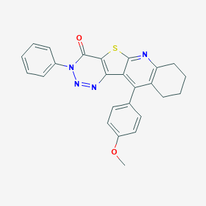 molecular formula C25H20N4O2S B290001 9-(4-Methoxyphenyl)-14-phenyl-17-thia-2,12,13,14-tetrazatetracyclo[8.7.0.03,8.011,16]heptadeca-1,3(8),9,11(16),12-pentaen-15-one 