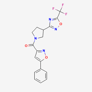molecular formula C17H13F3N4O3 B2900016 (5-Phenylisoxazol-3-yl)(3-(5-(trifluoromethyl)-1,2,4-oxadiazol-3-yl)pyrrolidin-1-yl)methanone CAS No. 2034352-07-1