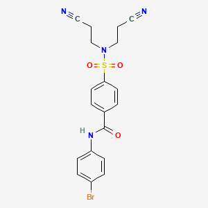 molecular formula C19H17BrN4O3S B2900022 4-[bis(2-cyanoethyl)sulfamoyl]-N-(4-bromophenyl)benzamide CAS No. 389076-54-4