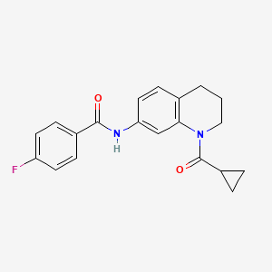 molecular formula C20H19FN2O2 B2900027 N-[1-(cyclopropanecarbonyl)-3,4-dihydro-2H-quinolin-7-yl]-4-fluorobenzamide CAS No. 898423-77-3
