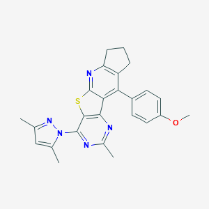 molecular formula C25H23N5OS B290003 6-(3,5-Dimethylpyrazol-1-yl)-16-(4-methoxyphenyl)-4-methyl-8-thia-3,5,10-triazatetracyclo[7.7.0.02,7.011,15]hexadeca-1(16),2(7),3,5,9,11(15)-hexaene 
