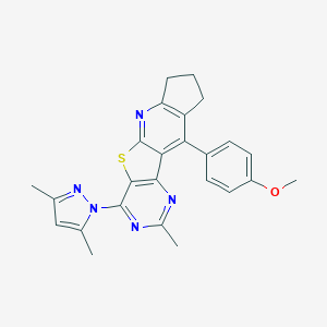 6-(3,5-Dimethylpyrazol-1-yl)-16-(4-methoxyphenyl)-4-methyl-8-thia-3,5,10-triazatetracyclo[7.7.0.02,7.011,15]hexadeca-1(16),2(7),3,5,9,11(15)-hexaene