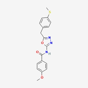 molecular formula C18H17N3O3S B2900030 4-methoxy-N-(5-(4-(methylthio)benzyl)-1,3,4-oxadiazol-2-yl)benzamide CAS No. 1172484-68-2