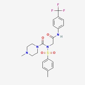 molecular formula C22H25F3N4O4S B2900034 4-methyl-N-(2-oxo-2-((4-(trifluoromethyl)phenyl)amino)ethyl)-N-tosylpiperazine-1-carboxamide CAS No. 887196-94-3