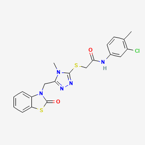 molecular formula C20H18ClN5O2S2 B2900035 N-(3-chloro-4-methylphenyl)-2-({4-methyl-5-[(2-oxo-2,3-dihydro-1,3-benzothiazol-3-yl)methyl]-4H-1,2,4-triazol-3-yl}sulfanyl)acetamide CAS No. 847400-36-6