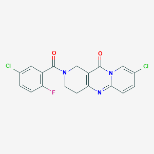 molecular formula C18H12Cl2FN3O2 B2900040 8-chloro-2-(5-chloro-2-fluorobenzoyl)-3,4-dihydro-1H-dipyrido[1,2-a:4',3'-d]pyrimidin-11(2H)-one CAS No. 2034267-58-6