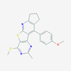 molecular formula C21H19N3OS2 B290005 methyl 4-[2-methyl-4-(methylsulfanyl)-8,9-dihydro-7H-cyclopenta[5',6']pyrido[3',2':4,5]thieno[3,2-d]pyrimidin-10-yl]phenyl ether 