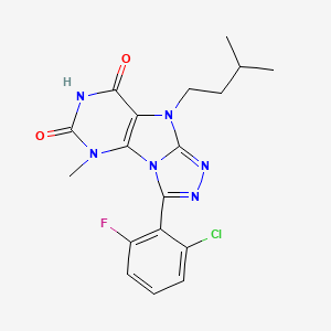 molecular formula C18H18ClFN6O2 B2900051 3-(2-chloro-6-fluorophenyl)-9-isopentyl-5-methyl-5H-[1,2,4]triazolo[4,3-e]purine-6,8(7H,9H)-dione CAS No. 921804-08-2