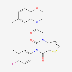 molecular formula C24H20FN3O4S B2900060 3-(4-fluoro-3-methylphenyl)-1-[2-(6-methyl-3,4-dihydro-2H-1,4-benzoxazin-4-yl)-2-oxoethyl]-1H,2H,3H,4H-thieno[3,2-d]pyrimidine-2,4-dione CAS No. 1260628-77-0