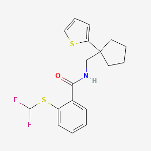 molecular formula C18H19F2NOS2 B2900063 2-((difluoromethyl)thio)-N-((1-(thiophen-2-yl)cyclopentyl)methyl)benzamide CAS No. 1798027-44-7