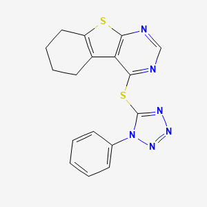 molecular formula C17H14N6S2 B2900068 4-(1-Phenyltetrazol-5-yl)sulfanyl-5,6,7,8-tetrahydro-[1]benzothiolo[2,3-d]pyrimidine CAS No. 301858-16-2