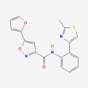 molecular formula C18H13N3O3S B2900077 5-(furan-2-yl)-N-(2-(2-methylthiazol-4-yl)phenyl)isoxazole-3-carboxamide CAS No. 1797642-02-4