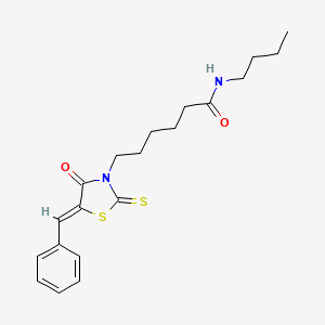 molecular formula C20H26N2O2S2 B2900087 (Z)-6-(5-benzylidene-4-oxo-2-thioxothiazolidin-3-yl)-N-butylhexanamide CAS No. 613225-45-9
