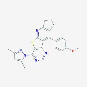 6-(3,5-Dimethylpyrazol-1-yl)-16-(4-methoxyphenyl)-8-thia-3,5,10-triazatetracyclo[7.7.0.02,7.011,15]hexadeca-1(16),2(7),3,5,9,11(15)-hexaene