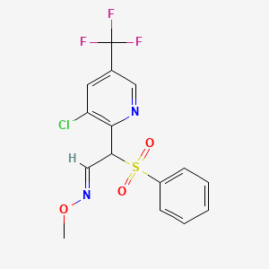 molecular formula C15H12ClF3N2O3S B2900090 2-[3-chloro-5-(trifluoromethyl)-2-pyridinyl]-2-(phenylsulfonyl)acetaldehyde O-methyloxime CAS No. 338758-57-9