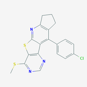 molecular formula C19H14ClN3S2 B290010 10-(4-chlorophenyl)-8,9-dihydro-7H-cyclopenta[5',6']pyrido[3',2':4,5]thieno[3,2-d]pyrimidin-4-yl methyl sulfide 