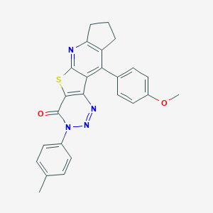16-(4-Methoxyphenyl)-5-(4-methylphenyl)-8-thia-3,4,5,10-tetrazatetracyclo[7.7.0.02,7.011,15]hexadeca-1(16),2(7),3,9,11(15)-pentaen-6-one