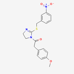 molecular formula C19H19N3O4S B2900119 2-(4-methoxyphenyl)-1-(2-((3-nitrobenzyl)thio)-4,5-dihydro-1H-imidazol-1-yl)ethanone CAS No. 851808-81-6
