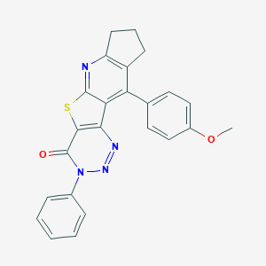 16-(4-Methoxyphenyl)-5-phenyl-8-thia-3,4,5,10-tetrazatetracyclo[7.7.0.02,7.011,15]hexadeca-1(16),2(7),3,9,11(15)-pentaen-6-one