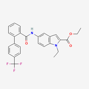 molecular formula C27H23F3N2O3 B2900122 ethyl 1-ethyl-5-[4'-(trifluoromethyl)-[1,1'-biphenyl]-2-amido]-1H-indole-2-carboxylate CAS No. 481659-90-9
