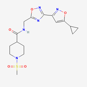 molecular formula C16H21N5O5S B2900124 N-((3-(5-cyclopropylisoxazol-3-yl)-1,2,4-oxadiazol-5-yl)methyl)-1-(methylsulfonyl)piperidine-4-carboxamide CAS No. 1903440-60-7