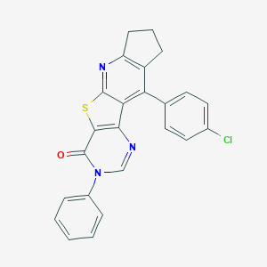 molecular formula C24H16ClN3OS B290013 16-(4-Chlorophenyl)-5-phenyl-8-thia-3,5,10-triazatetracyclo[7.7.0.02,7.011,15]hexadeca-1(16),2(7),3,9,11(15)-pentaen-6-one 