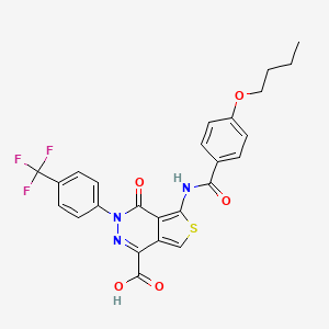 molecular formula C25H20F3N3O5S B2900133 5-(4-Butoxybenzamido)-4-oxo-3-(4-(trifluoromethyl)phenyl)-3,4-dihydrothieno[3,4-d]pyridazine-1-carboxylic acid CAS No. 941898-48-2