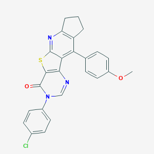 5-(4-Chlorophenyl)-16-(4-methoxyphenyl)-8-thia-3,5,10-triazatetracyclo[7.7.0.02,7.011,15]hexadeca-1(16),2(7),3,9,11(15)-pentaen-6-one