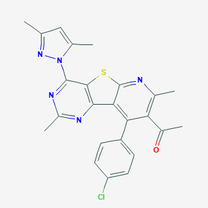 1-[13-(4-Chlorophenyl)-6-(3,5-dimethylpyrazol-1-yl)-4,11-dimethyl-8-thia-3,5,10-triazatricyclo[7.4.0.02,7]trideca-1(13),2(7),3,5,9,11-hexaen-12-yl]ethanone