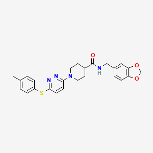 molecular formula C25H26N4O3S B2900158 N-(benzo[d][1,3]dioxol-5-ylmethyl)-1-(6-(p-tolylthio)pyridazin-3-yl)piperidine-4-carboxamide CAS No. 1223832-94-7