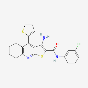 molecular formula C22H18ClN3OS2 B2900168 3-amino-N-(3-chlorophenyl)-4-thiophen-2-yl-5,6,7,8-tetrahydrothieno[2,3-b]quinoline-2-carboxamide CAS No. 393847-31-9